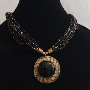 Glass, Brass, & Seedbead Tribal Necklace - Vintage, Estate
